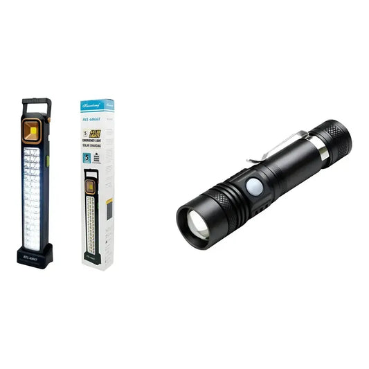 Kit Outdoor: Lampara Solar Foco Emergencia 48 Led + Linterna Led 3000 Lumens Zoom Resistente Lluvia
