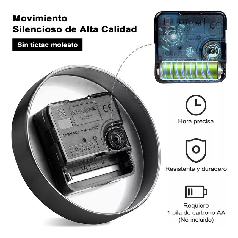 Reloj De Pared 3d Grande Números Negros Autoadhesivo
