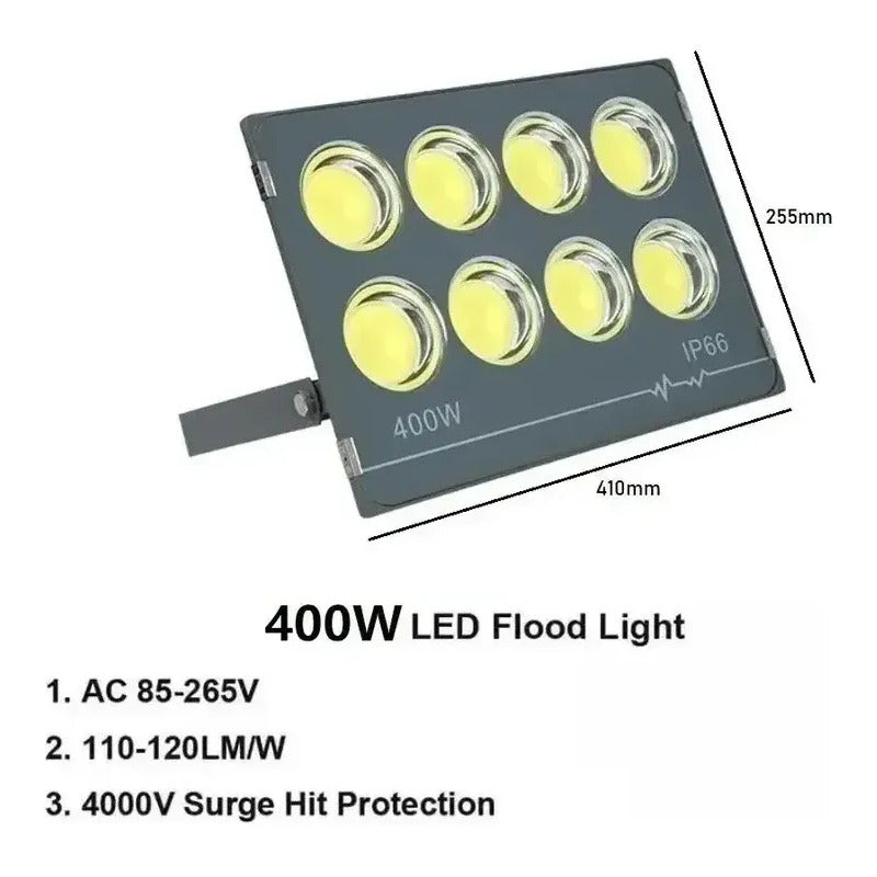 Foco Led 400w Blanco Frio Con Soporte Resististe A La Lluvia Gris Blanco Frío