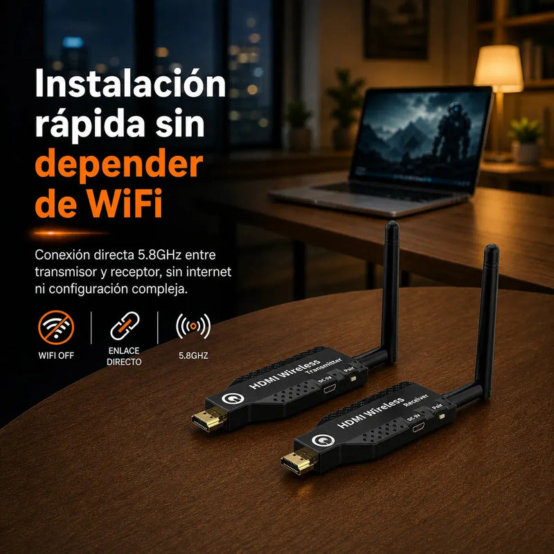 Hdmi Inalámbrico Transmisor Y Receptor 50mts Tv Pc Notebook