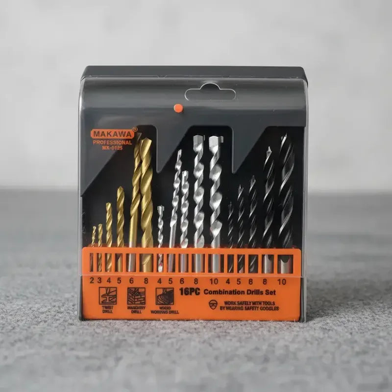 Juego Brocas 16 Piezas Para Metal Madera Concreto Pared Cerámica Vidrio Ideal Para Albañil Carpintero Electricista Hogar Taller Taladro Percutor Tecnohogar
