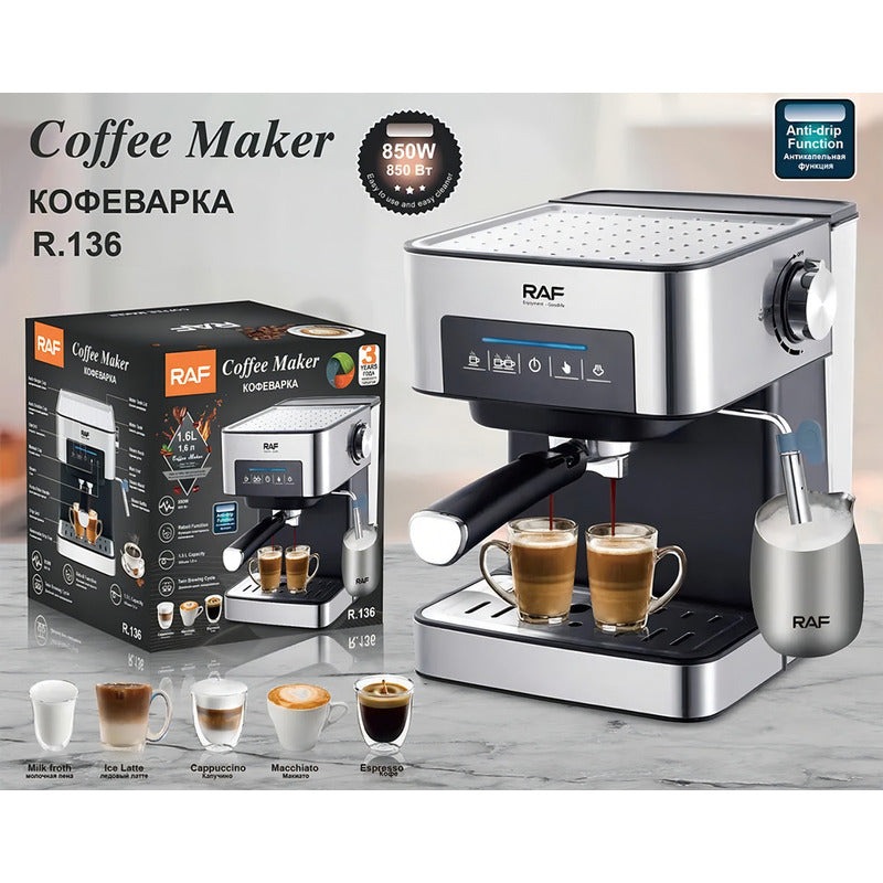 Máquina Café Espresso Espumador De Leche Antigoteo Raf R.136 Color Plateado