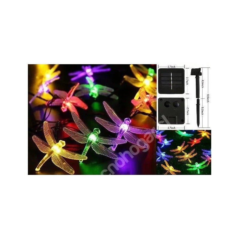 Guirnalda Luces Led Hadas Solar Libélula Exterior E Interior Negro