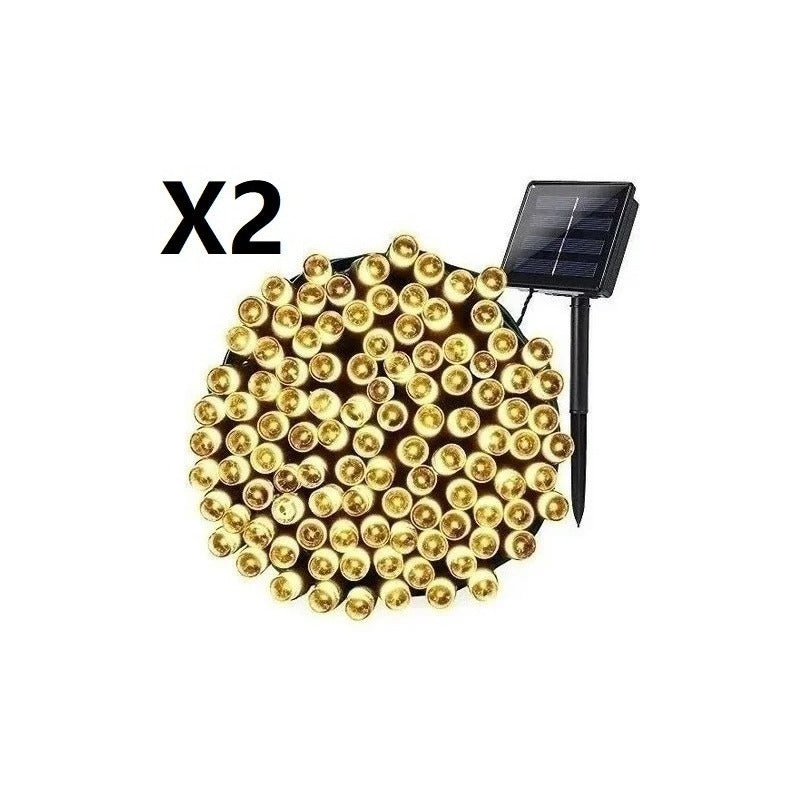 Luces Guirnalda Solar X2 100 Led Cálidas Cálido 10 Metros