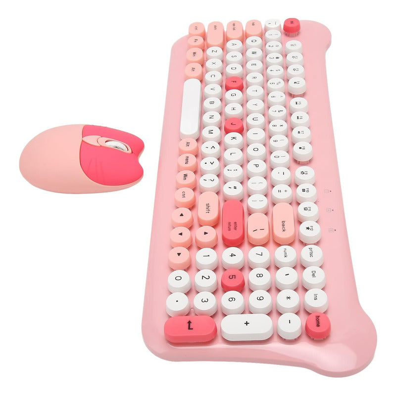 Teclado Gamer Inalámbrico + Mouse 2.4g  Retro Color Pastel Rosa