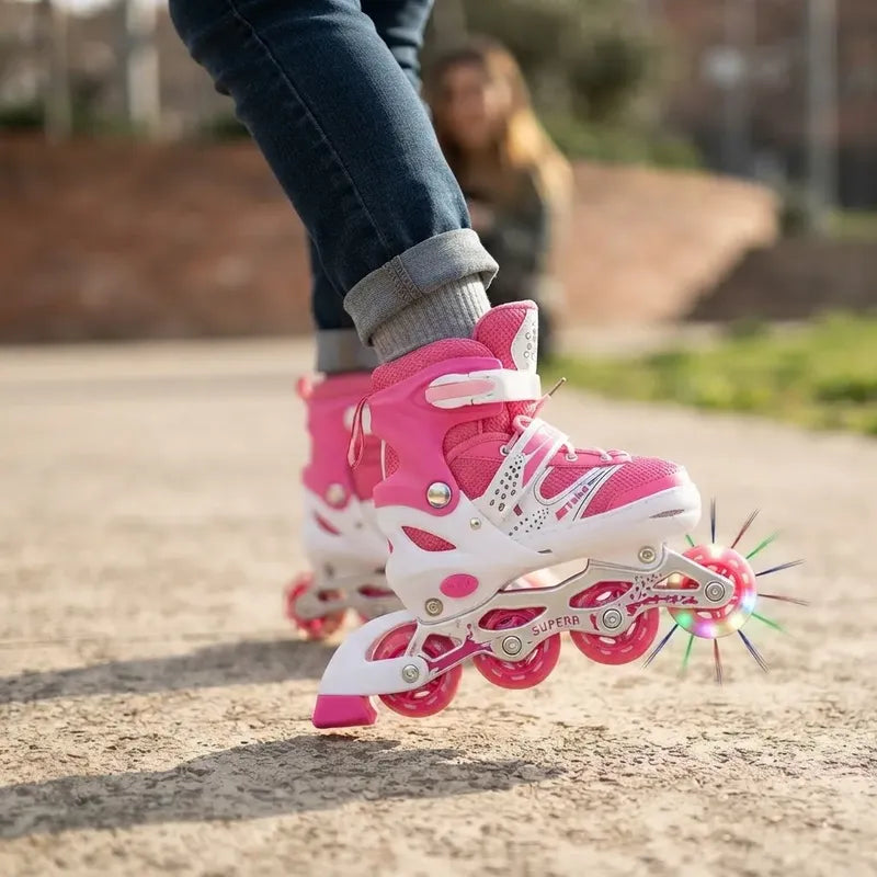 Patines 4 Ruedas Ajustable Para Niños Niñas Roller Artístico M 34 35 36 37 60 Mm Rosa Chicle