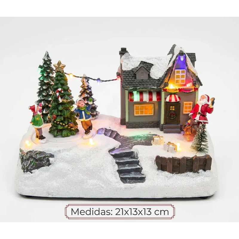 Villa Musical Navideña Decoración Navidad Con Luz Musica Multicolor