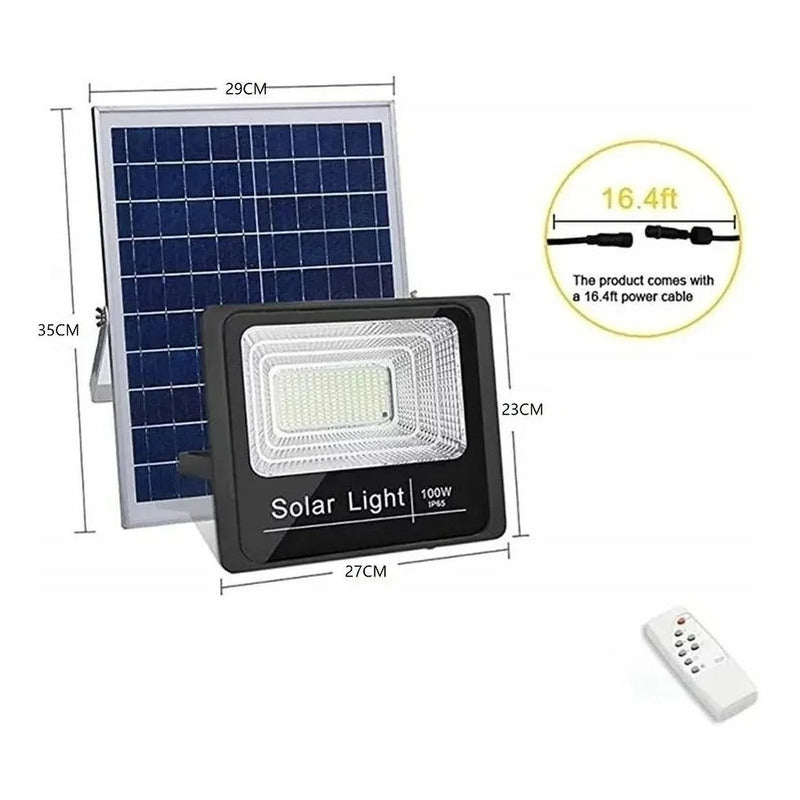 Lampara Foco Solar 120 Led 100w + Panel Solar Control Remoto Negro Fría