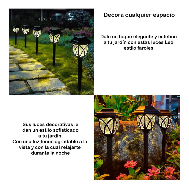 Pack 6 Luces Solares Jardín Estaca Con Sensor Estilo Ingles Color Negro