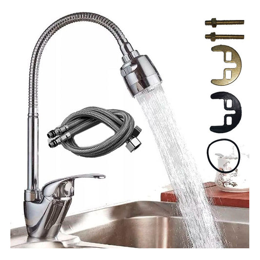 Llave Monomando Lavaplatos Flexible Fría Y Caliente Manguera Plateado