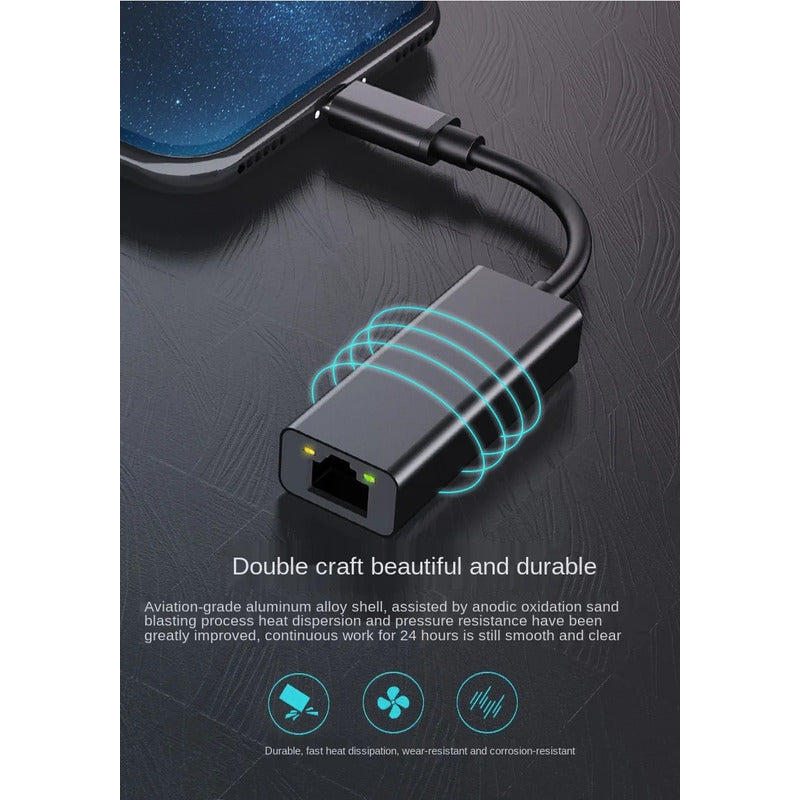 Adaptador Rj45 Para Red Ethernet Lan Usb C 3.1 A 1000mbps