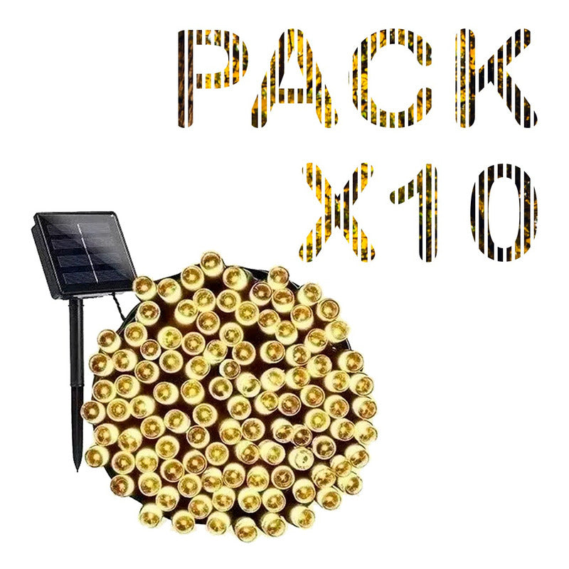 Pack X10 Guirnalda Luces Solares Navidad 10 Metros 100 Led