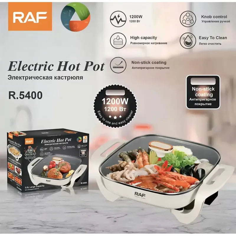 Olla Eléctrica Antiadherente Raf De 5 L Con Tapa De Vidrio Stock Disponible 50 Hz X 60 Hz