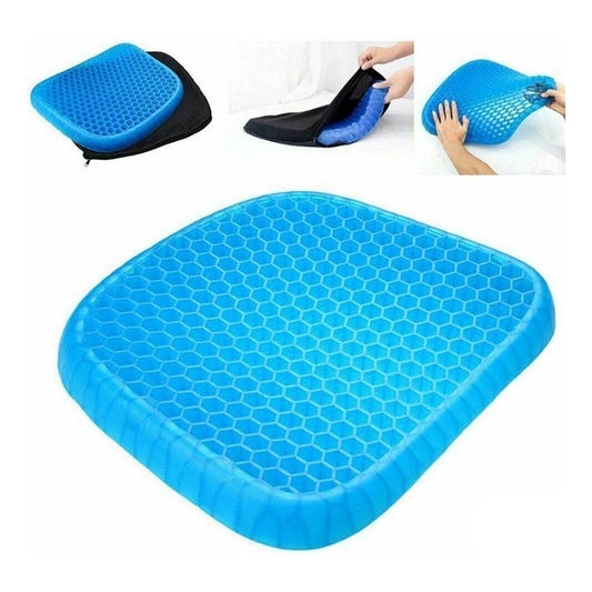 Cojín Asiento Ortopédico De Silicona Gel Relajante Terapia Azul Geométrico