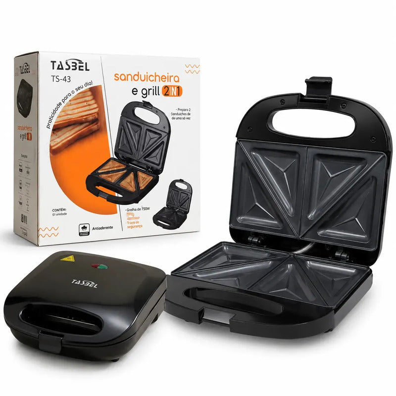 Sandwichera Eléctrica 1200w 2 Sándwiches Antiadherente Grill Tostador Compacto Fácil Limpieza Placas Selladas Cocina Rápida Desayunos Snacks Hogar Negro