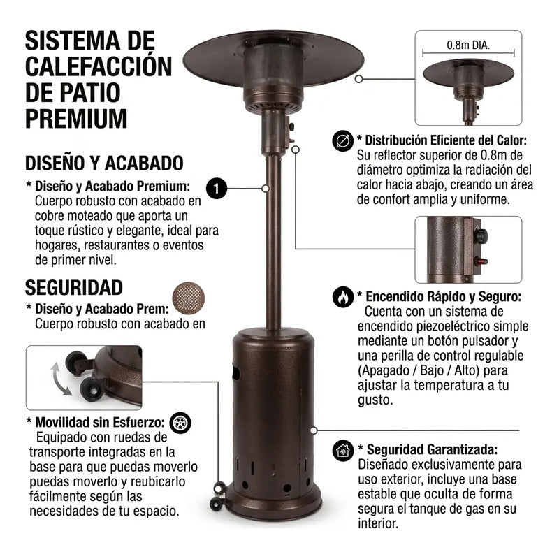 Calefactor De Terraza Y Patio Estufa A Gas Interior Exterior Marrón Oscuro