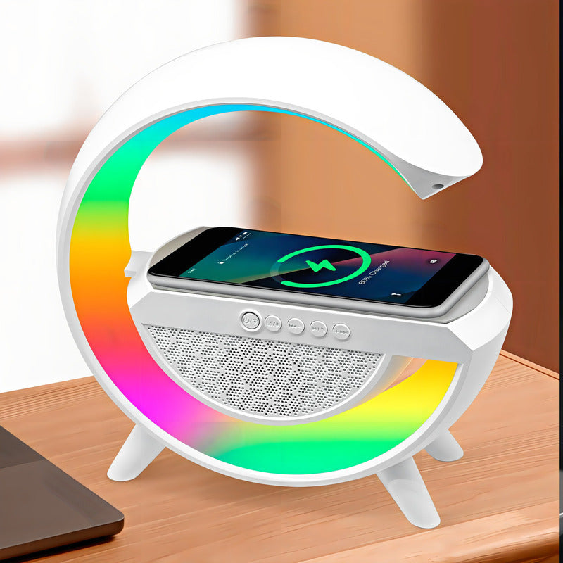 Cargador Inalambrico Parlante Bluetooth Lampara Usb Radio Blanco