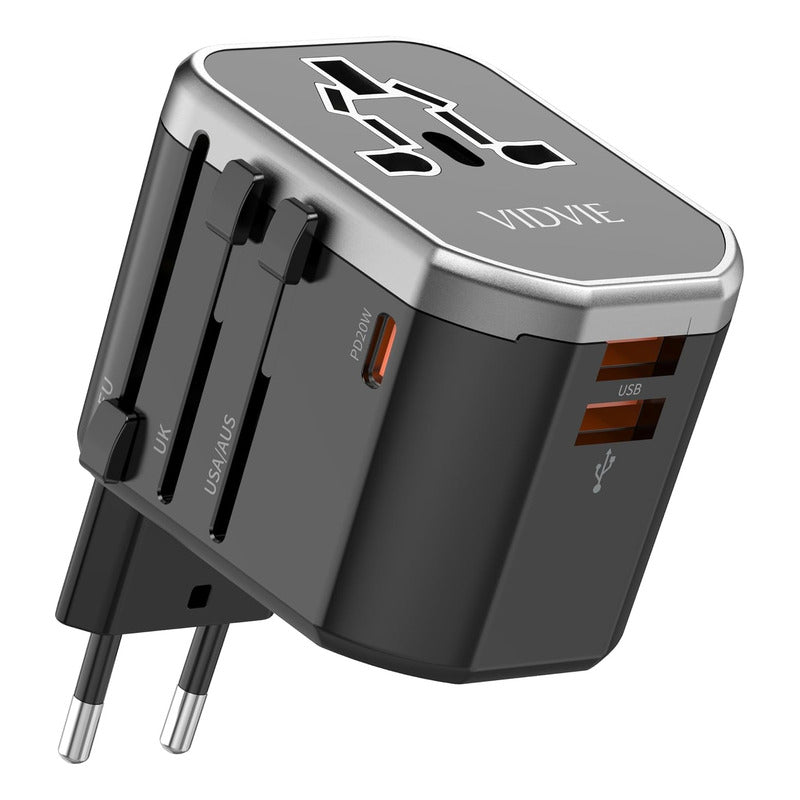 Enchufe Universal Vidvie Puerto Usb Carga Rapida Tipo C Negro