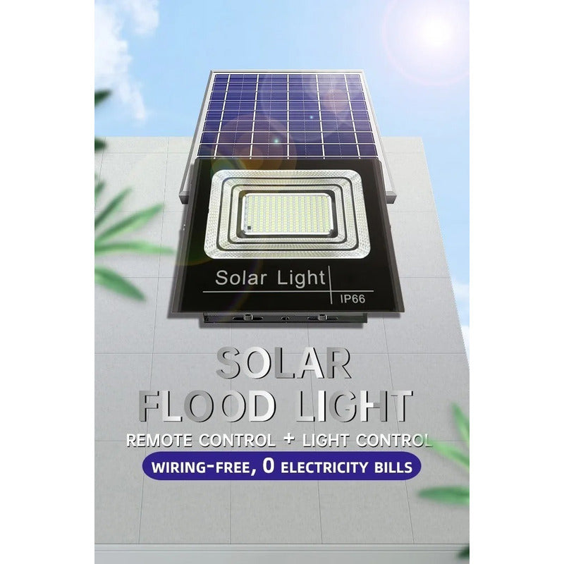Foco Reflector 300w + Control + Panel Solar Ip66 Negro Fría