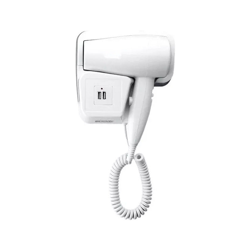 Secador De Cabello Portatil Soporte A Pared Con Puerto Usb Blanco