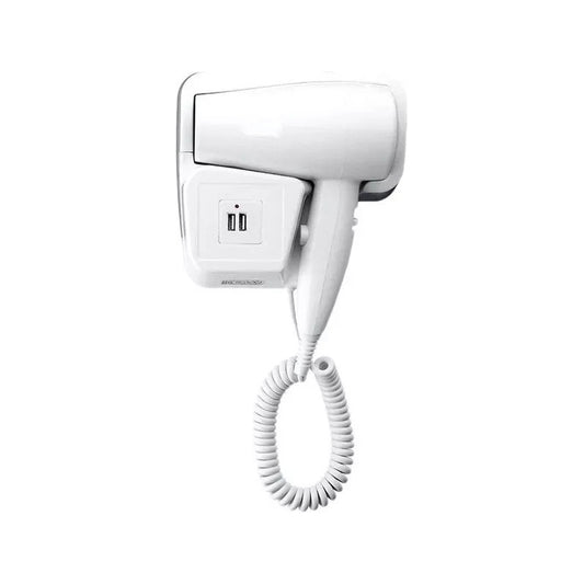 Secador De Cabello Portatil Soporte A Pared Con Puerto Usb Blanco