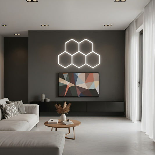 Luz De Techo Para Talleres Detailing Barbería Led Hexagono Blanco