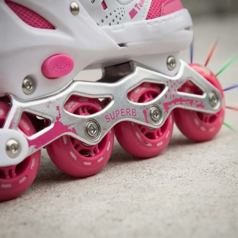 Patines 4 Ruedas Ajustable Para Niños Niñas Roller Artístico L 38 39 40 41 60 Mm Rosa Chicle