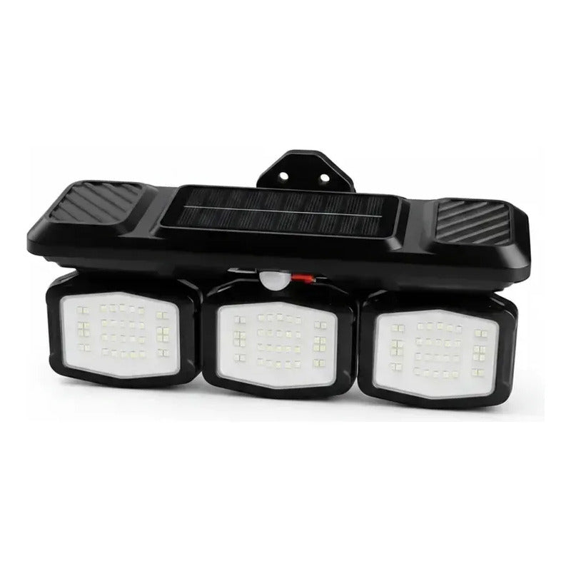 Foco Led Solar Con  Sensor De Movimiento 3 Cabezas Giratoria Negro Blanco Frío