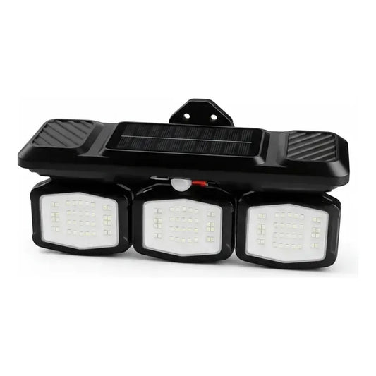Foco Led Solar Con  Sensor De Movimiento 3 Cabezas Giratoria Negro Blanco Frío
