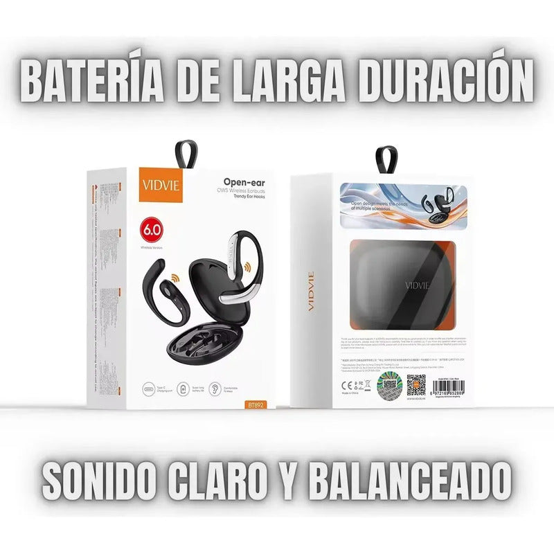 Audifonos Deportivos Oido Abierto Open Ear Bluetooth Negro Vidvie Bt892 Wireless Versión 6.0m