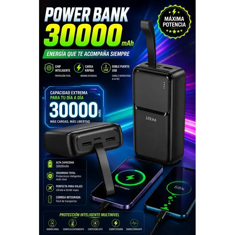 Banco De Energía Portátil Power Bank 30000mah Alta Capacidad Negro