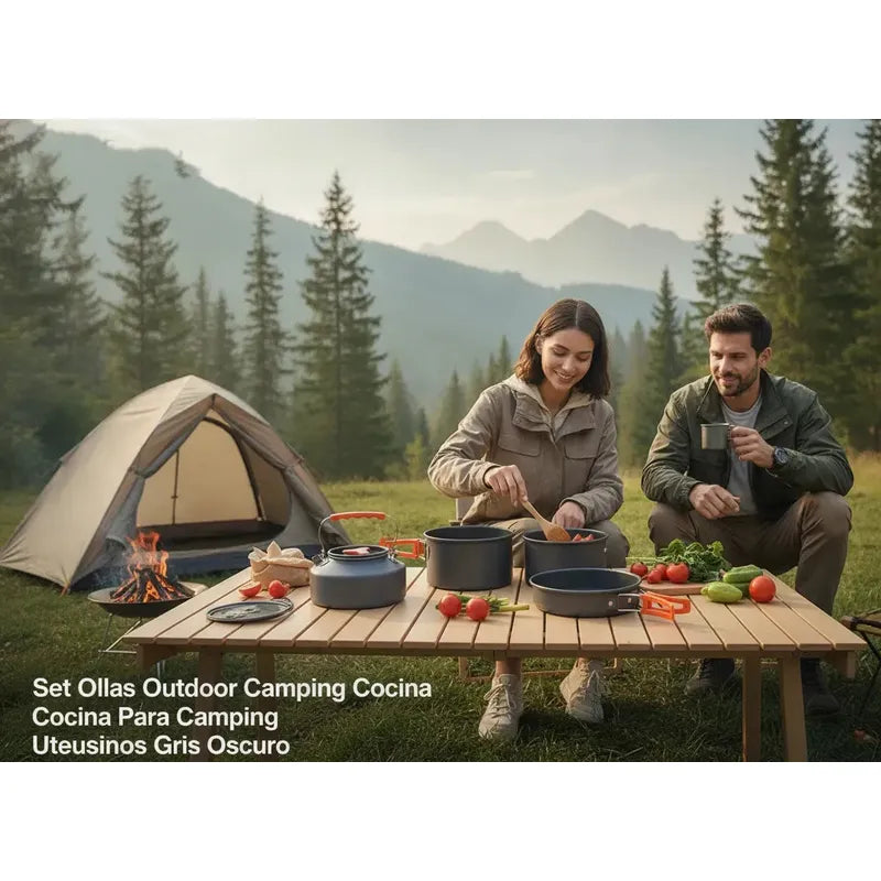 Set Ollas Outdoor Camping Cocina Para 9 En 1 Portátil Antiadherente Kit Cocina Al Aire Libre Picnics Senderismo Mochilero Vajilla Ligera Plegable Bolso Transporte Ideal Tecnohogar Plomo
