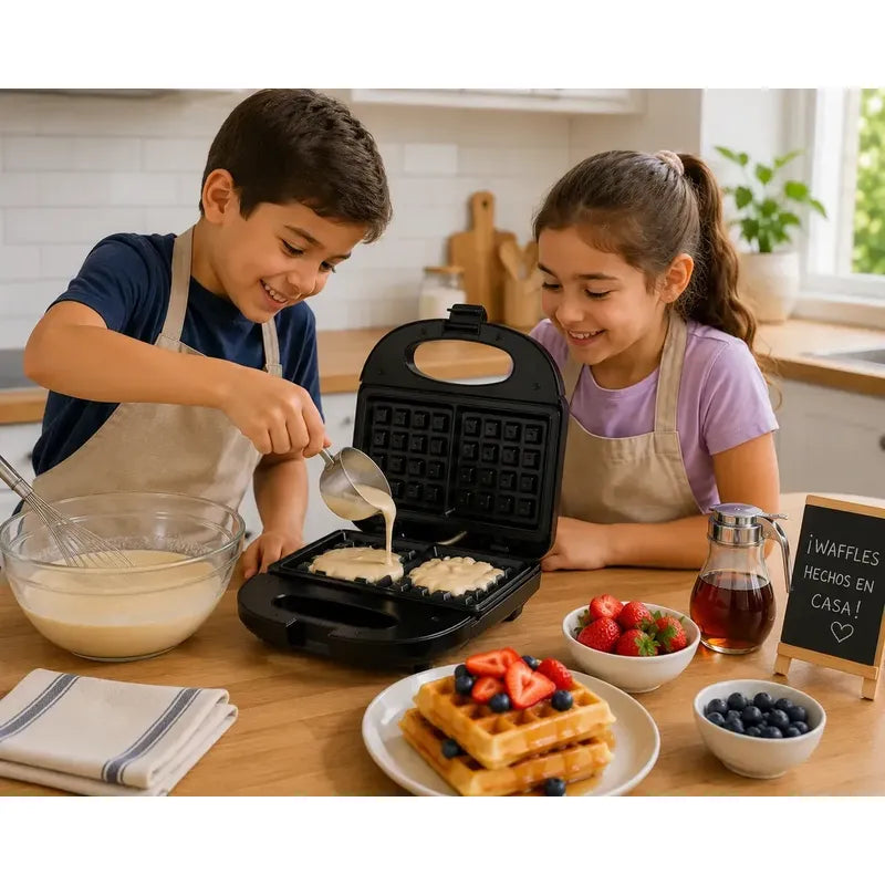 Waflera Doble Cuadrada Antiadherente 2 Waffles Electrica Negro