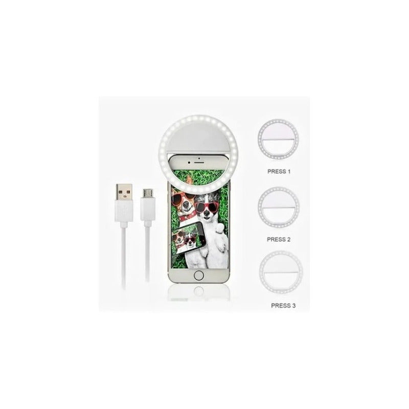 Aro De Luz Led Para Celulares Recargable 3 Tipos De Luz Usb