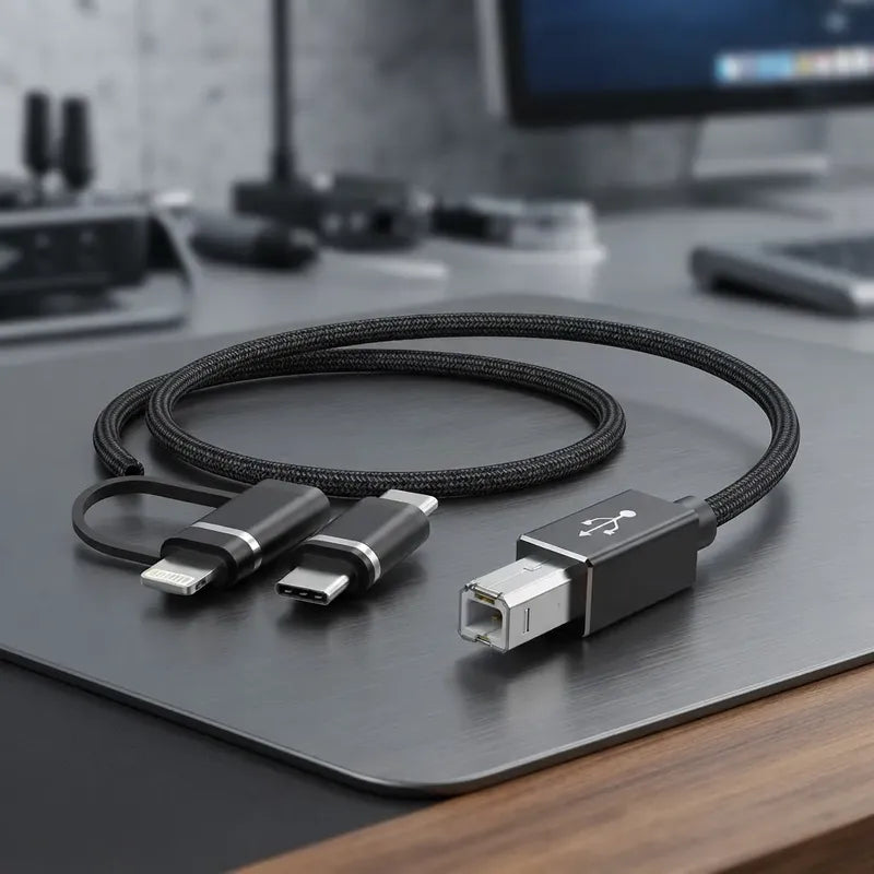 Cable Midi 3 En 1 Otg Salidas Usb-c Micro-usb Lightning 1 Mt Negro