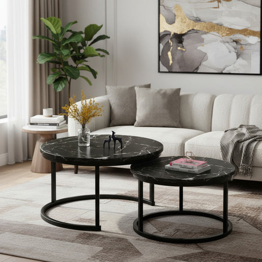 Mesa Auxiliar De Centro Doble Melamina 70x50cm Y 34x40cm Negro
