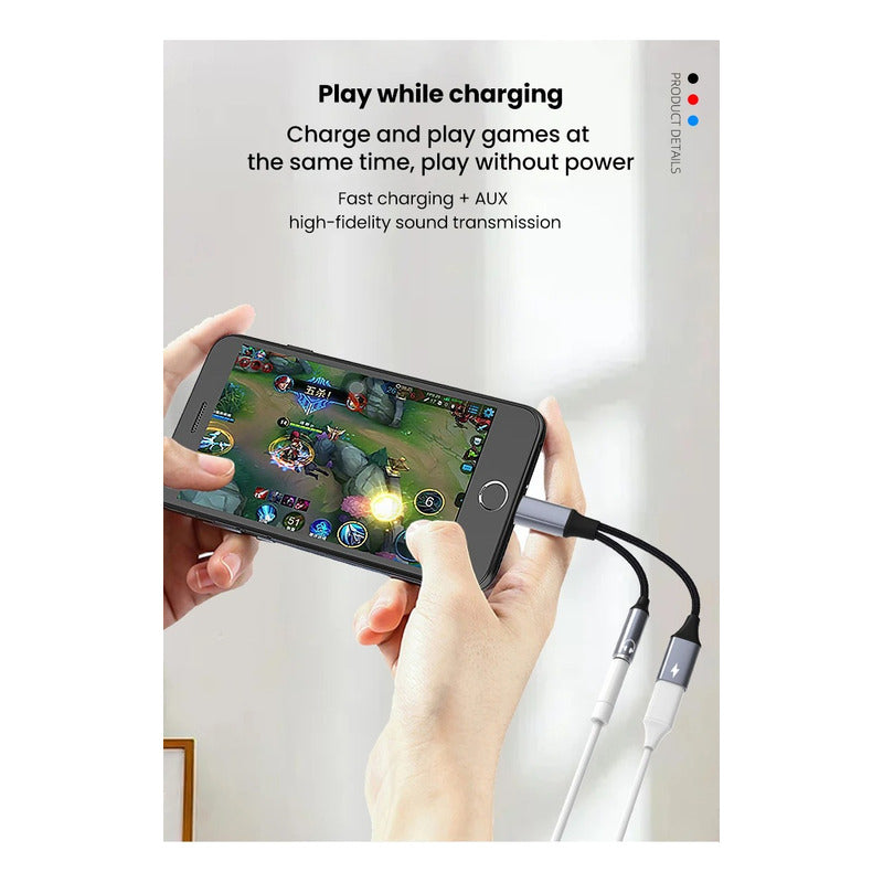 Adaptador De Cable Lighthing, Jack Audifonos Y Carga  Negro