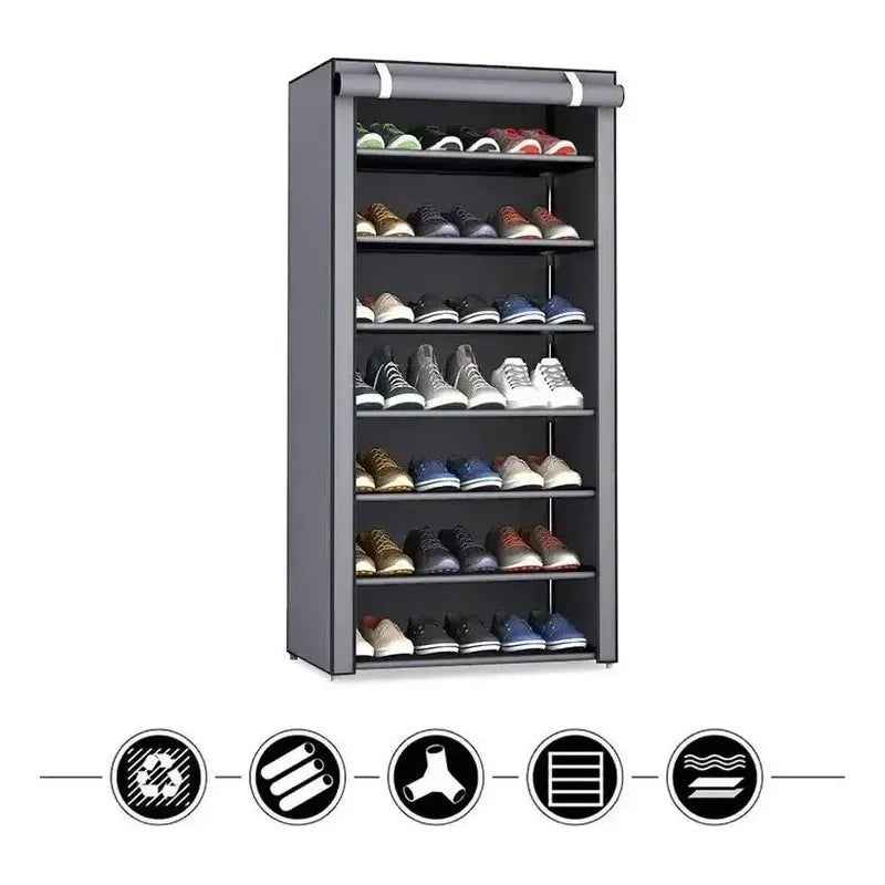 Zapatera Armable Tela Aluminio Y Plástico 9 Niveles + Forro Gris