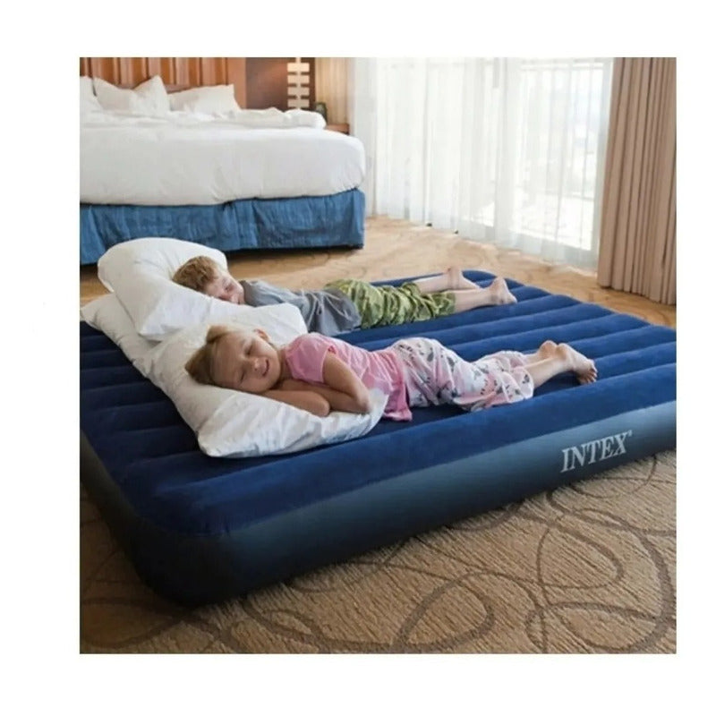 Colchón Inflable 2 Plazas Camping Viajes Hogar Resistente Azul