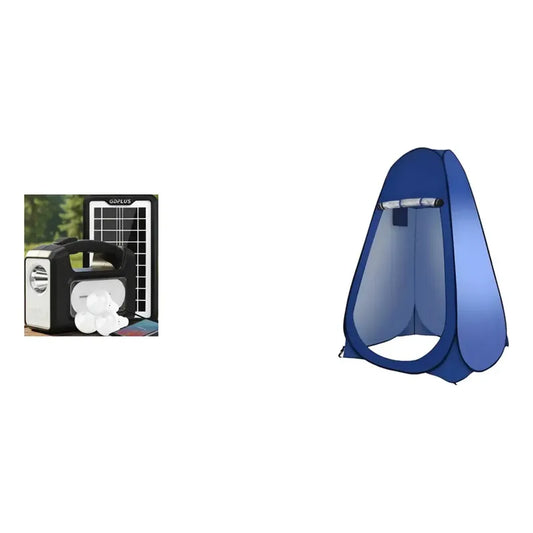 Kit Outdoor: Kit Camping Solar Luz Emergencia Blanco Frío + Carpa Baño Ducha Solar Verde