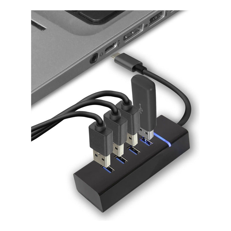 Hub 4 Multi Puerto Usb 2.0 Indicador Led - Datos Y Carga Negro