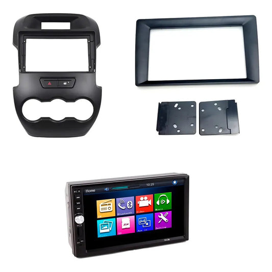 Kit Radio Ranger: Bisel Ford Ranger 2011-18 Gris + Radio 2 Din Mirror Link + Adaptador 9 A 7 PuLG