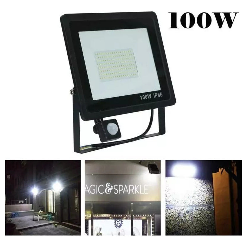 Foco Proyector 100w Pack X3 Con Sensor De Movimiento 220v Negro