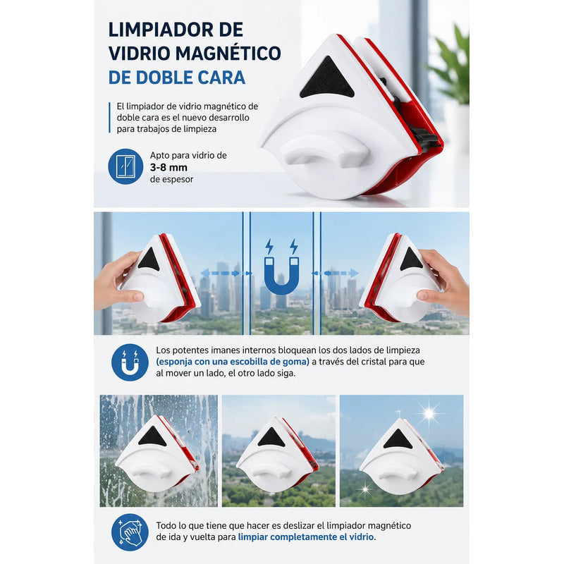 Limpia Vidrios Magnetico Limpiador De Ventanas Hogar