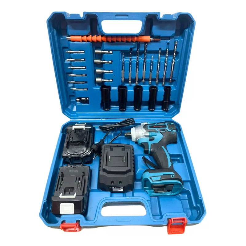 Llave Impacto Inalambrico 2 Baterias Brocas Desatornillador