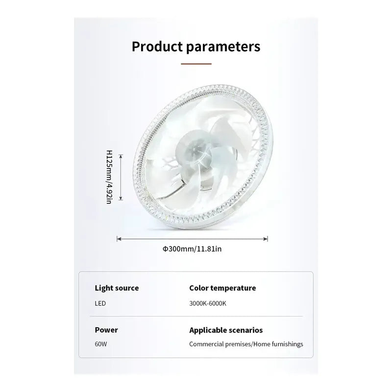 Ventilador De Techo Elegante Con Luz Led Y Control Remoto 30 Cm 50/60hz Blanco Plástico 7