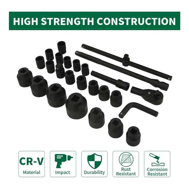 Maleta De Dados De Impacto 1'' Y 3/4 Profesional 26 Piezas Negro