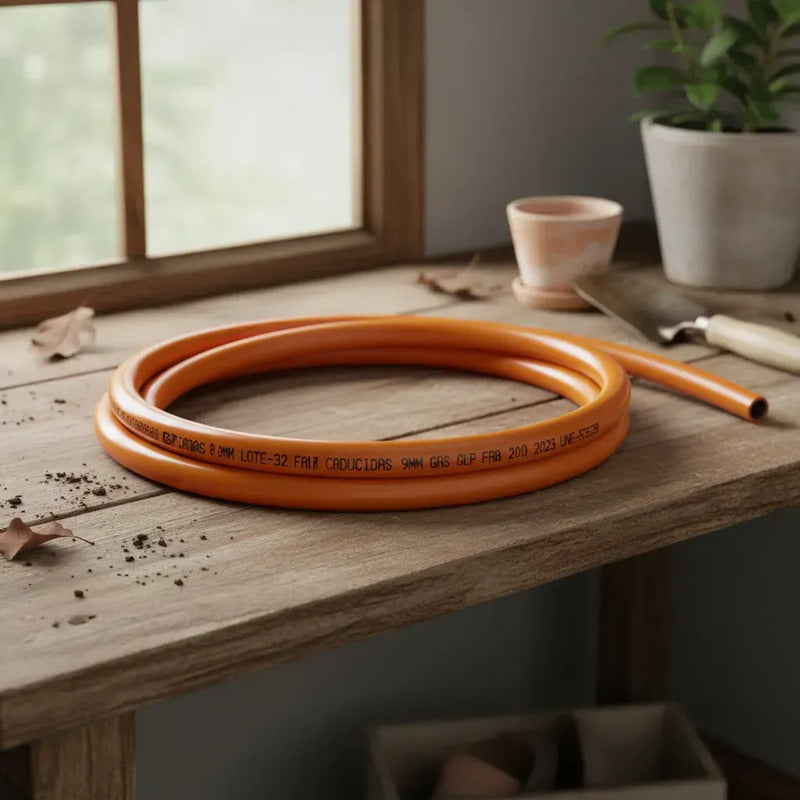 Manguera Para Gas Licuado Rollo 1.5 Metros + Abrazaderas Naranja