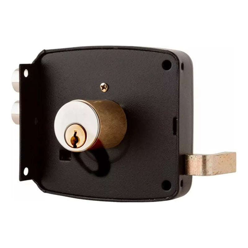 Chapa Cerradura Sobreponer Doble Cerrojo Porton Con Cilindro Negra