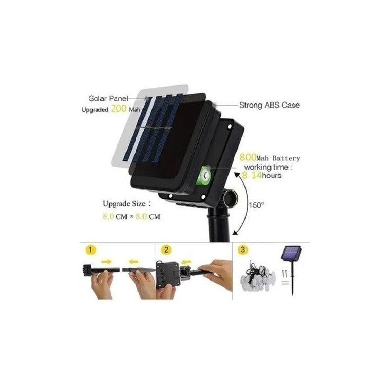 Luces Guirnalda Solar 100 Led Cálidas Cálido 10 Metros Ip66